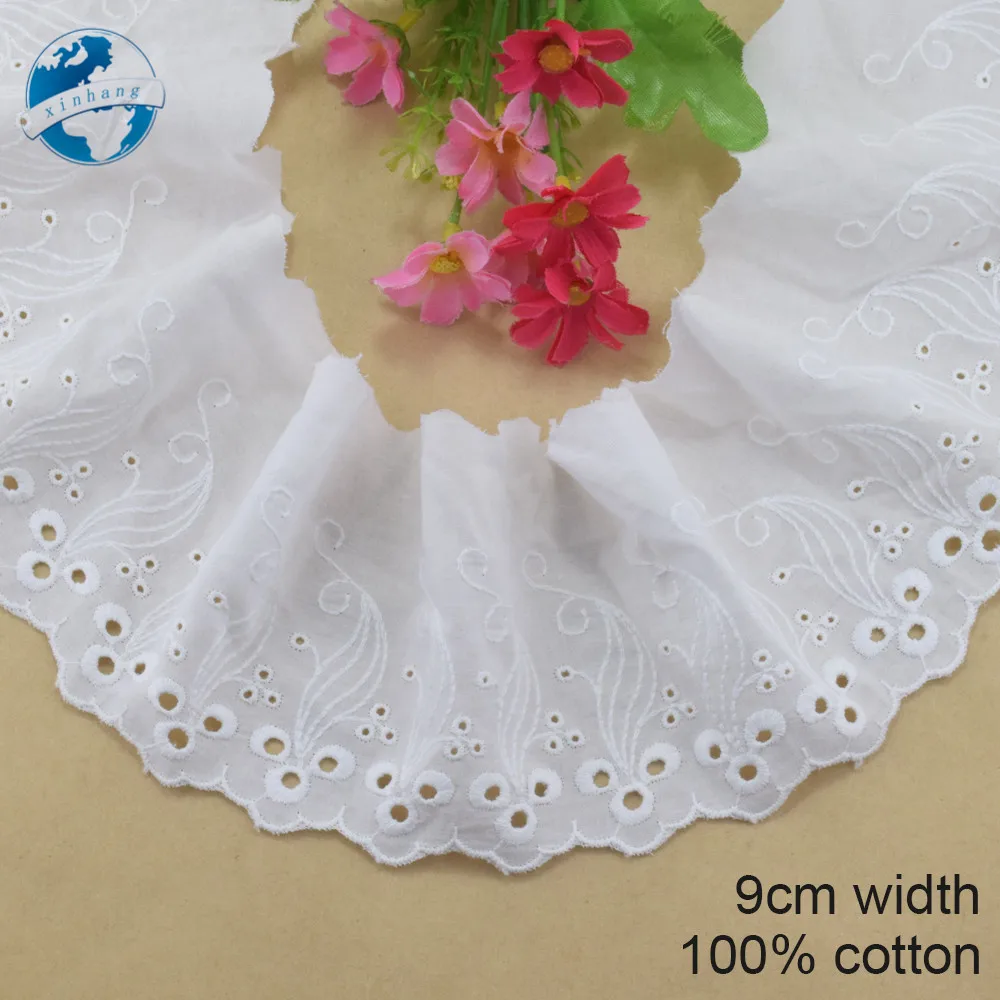 9cm wide 100% Cotton embroidery lace sewing ribbon guipure trim wedding decoration DIY dolls colthes Accessories lace #4193