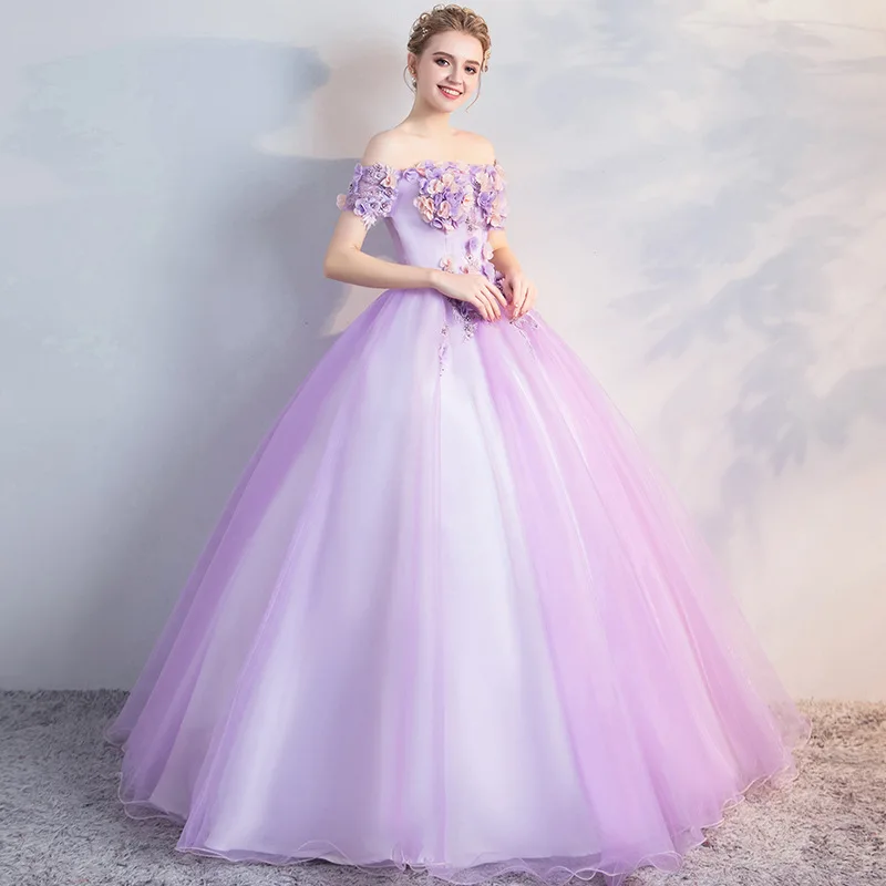 Quinceanera Dresses Robe De Soiree Noble Short Sleeve Off The Shoulder Ball Gown Classic Stereo Flower Party Prom Dress Vestidos