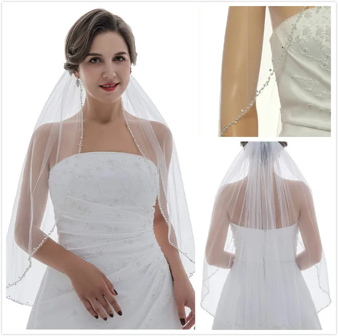 Velo di perline di cristallo di perle a 1 livello lunghezza del gomito velo da sposa da donna con pettine perline di Tulle velo accessori da sposa