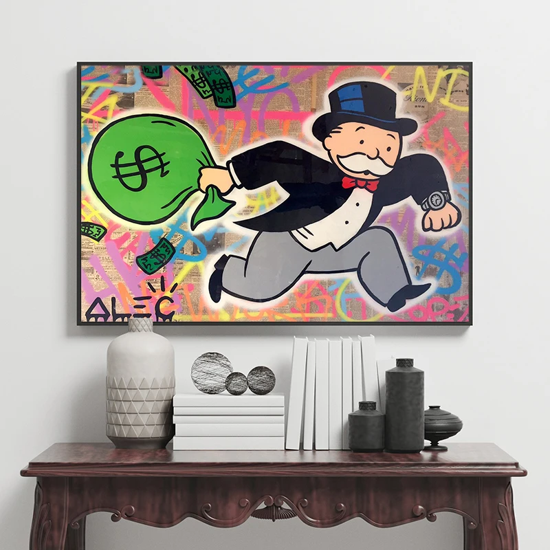 Home Decor HD Print Currency Paintings Lovely Graffiti Picture Cartoon Wall Art Alec Monopoly Modular Canvas Poster For Bedroom