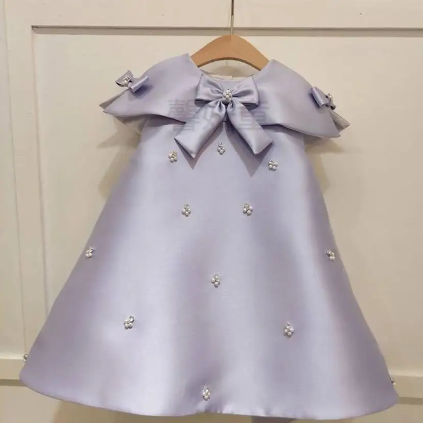 Baby Clothing For Baptism Birthday Party Wedding Princess Ball Gown Bow Beading Sleeveless Dresses For Girl Vestidos A545