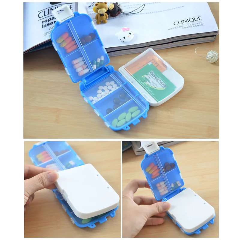 Folding Pills Box 8 Grids Medicine Drug Pills Organizer Storage Box Travel Portable Capsule Tablet Container Empty Pillbox Cases