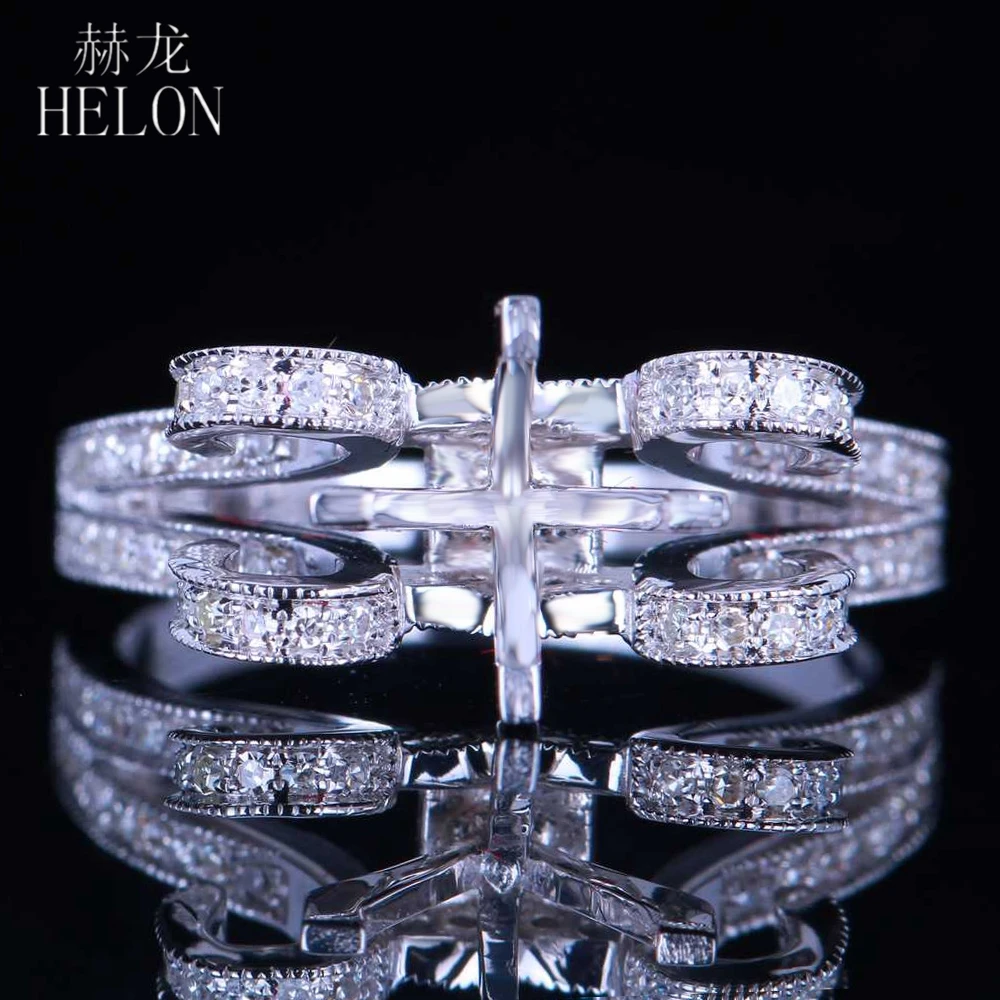 

HELON 6.5mm Round Solid 14K White Gold Natural Diamonds Semi mount Engagement Wedding Ring Setting Women Wedding Fine Jewelry