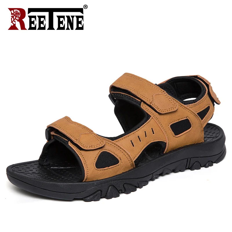 REETENE Summer PU Leather Sandals Male Casual Comfort Men'S Sandals Big Size 48 Sandals For Men Beach Men Water Trekking Sandals