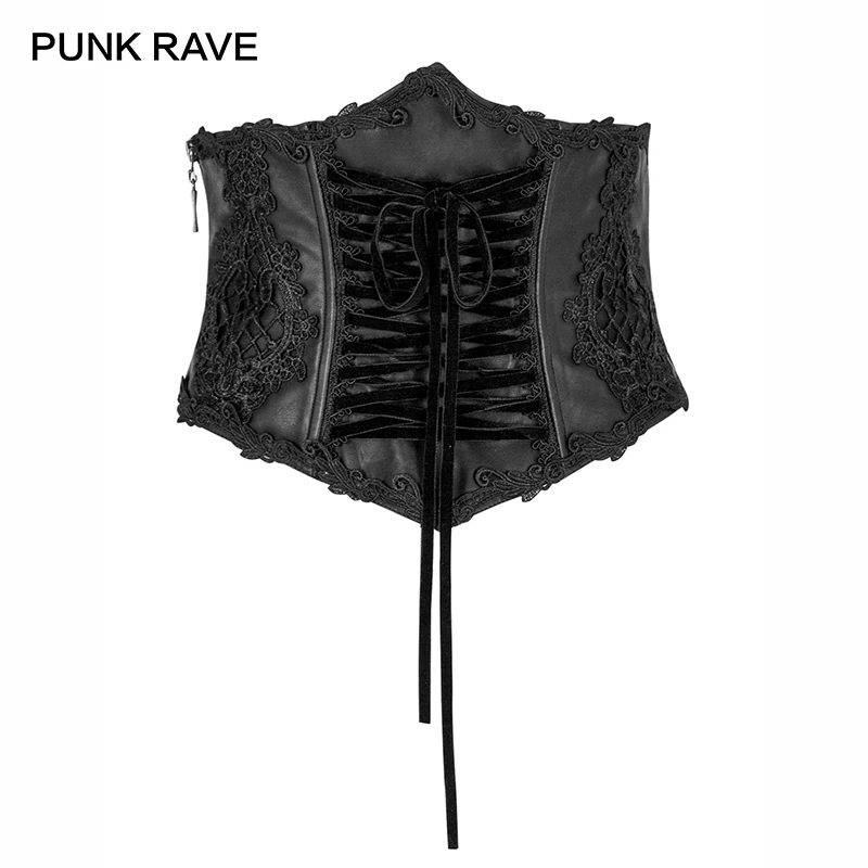 

PUNK RAVE Gothic Harness Brocade Draw String Women Leather Corset Lolita Embroidery Bandage Stage Performance Black Sexy Belt