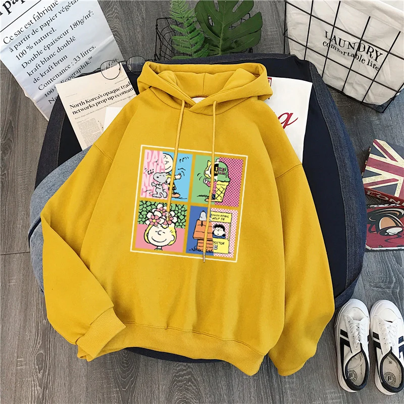 Herbst Winter lässig Frauen Hoodie Sweatshirt Fleece Cartoon Hund Druck Pullover Langarm Aprikose Farbe dicke lose Mantel Tops