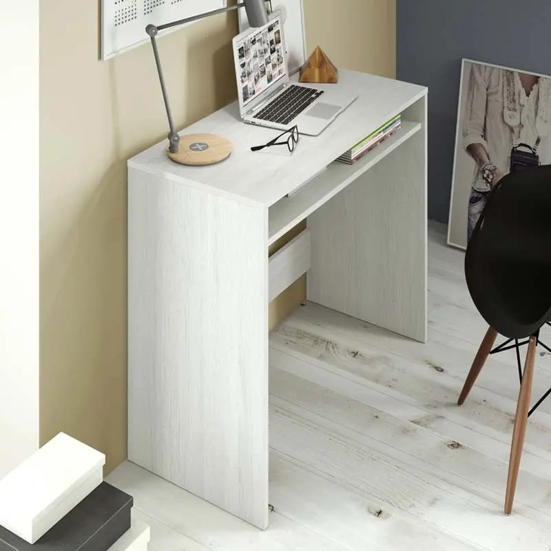 Bureau, Computer Tafel Afgewerkt In Wit Alpen, Metingen: 79X79X43 Cm Achtergrond