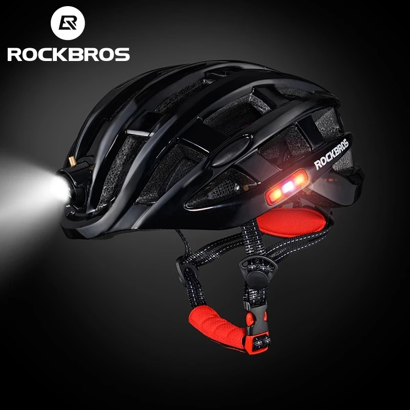 ROCKBROS Bike Headlamp Night Cycling Helmet With Glowing Headlight Warning Light MTB Bicycle Helmet Rechargeable Sport SafetyCap