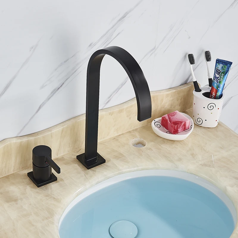 Luxurious Matte Black Bathroom Basin Faucet Brass Deck Mounted Brushed Gold Mixer Taps Short  Hot and Cold Mixer Tap