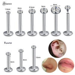 Starose 5Pcs 16G 6/8mm Barbell Gem Nose Ring Labret Stud Conch Lip Ear Piercing Helix Piercing Tragus Earrings Nostril Pircing