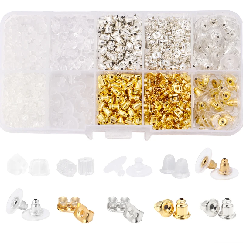 

1040pcs/Box Earring Backs Sets Ear Back Stoppers DIY Jewelry Making Accessories Kits Clear Plastic Bullet Ear Plugging Blocked