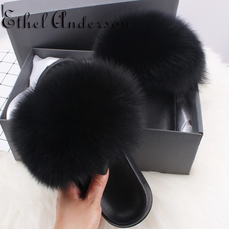 2021 New Arrived Colorful Summer Slippers Fox Fur Slippers For Lady's Beautiful Hair Slipper Outdoor Slippers Hot Sale Fashional