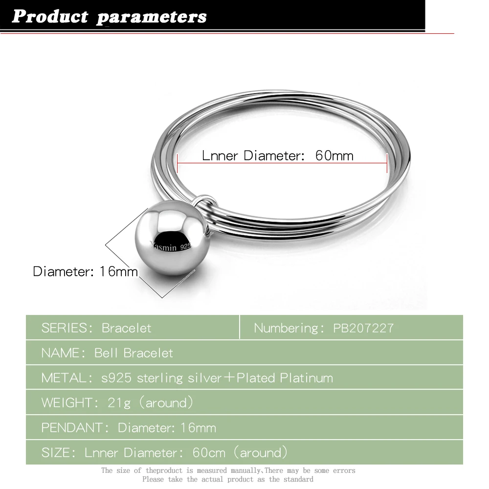 New Fashion 100% 925 Sterling Silver Bell Bracelets Elegant & Simple Heart Bracelet Charm Fine Jewelry Women Gift