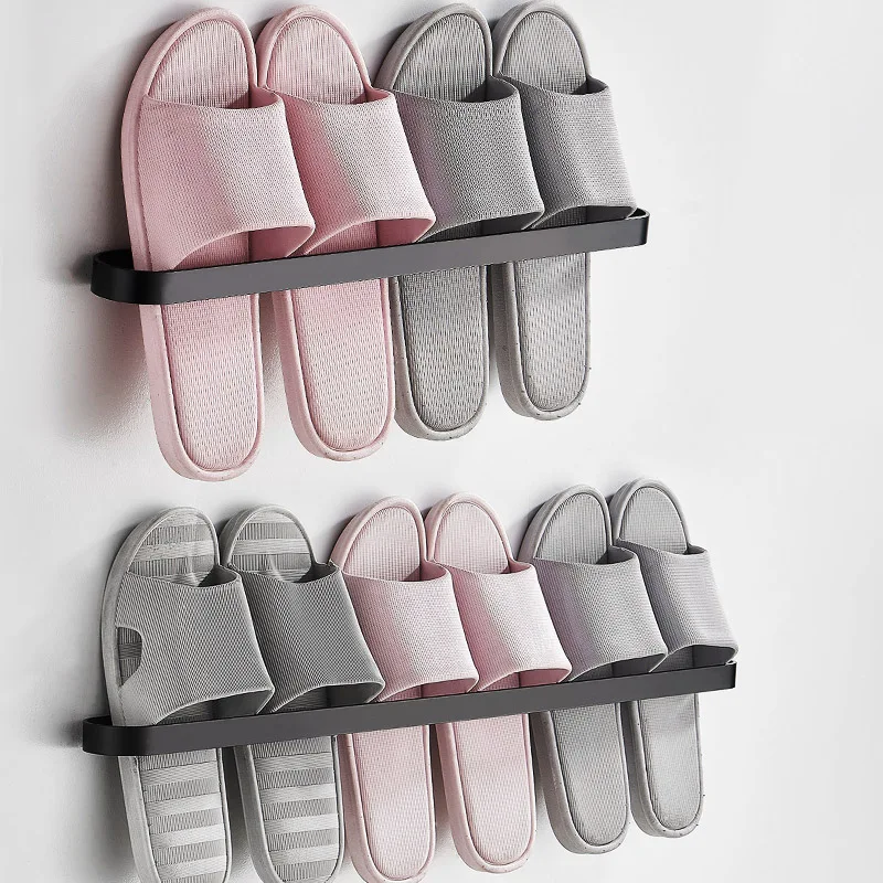 Wall Mounted Shoe Rack Aluminum Living Room Bathroom Towel  Slipper Storage Rack Punch-free Footwear Hanger Shelf Organizer