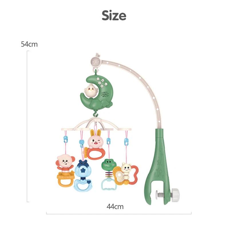 常夜灯と回転付きの教育用ガラガラ付きのリモートおもちゃ,0〜12mの赤ちゃん用クレードル,オルゴール,月の形,0〜12か月