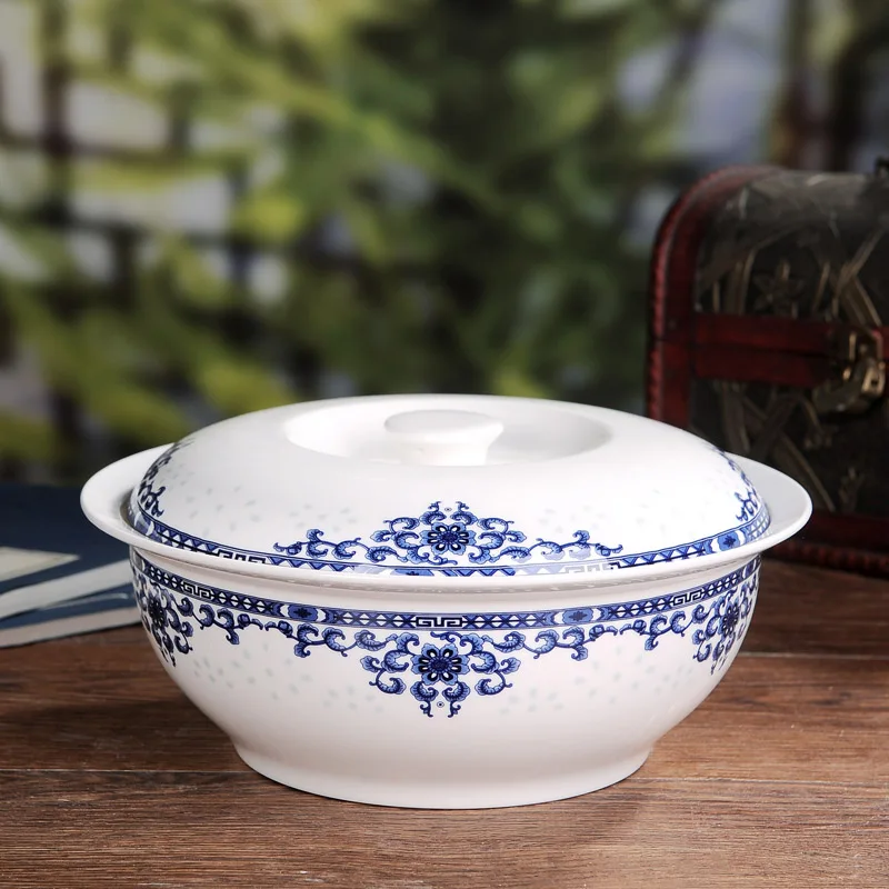 Household Bone China big soup bowl soup pot 9-inch product pot with lid Jingdezhen Ceramic soup pot microwave oven available