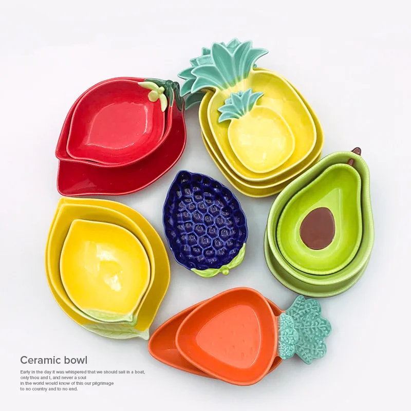 Novelty Cute Avocado pineapple Shape Ceramic Fruit Salad Plate Snack Dish Nordic Creative Breakfast Cereal Dessert Plate