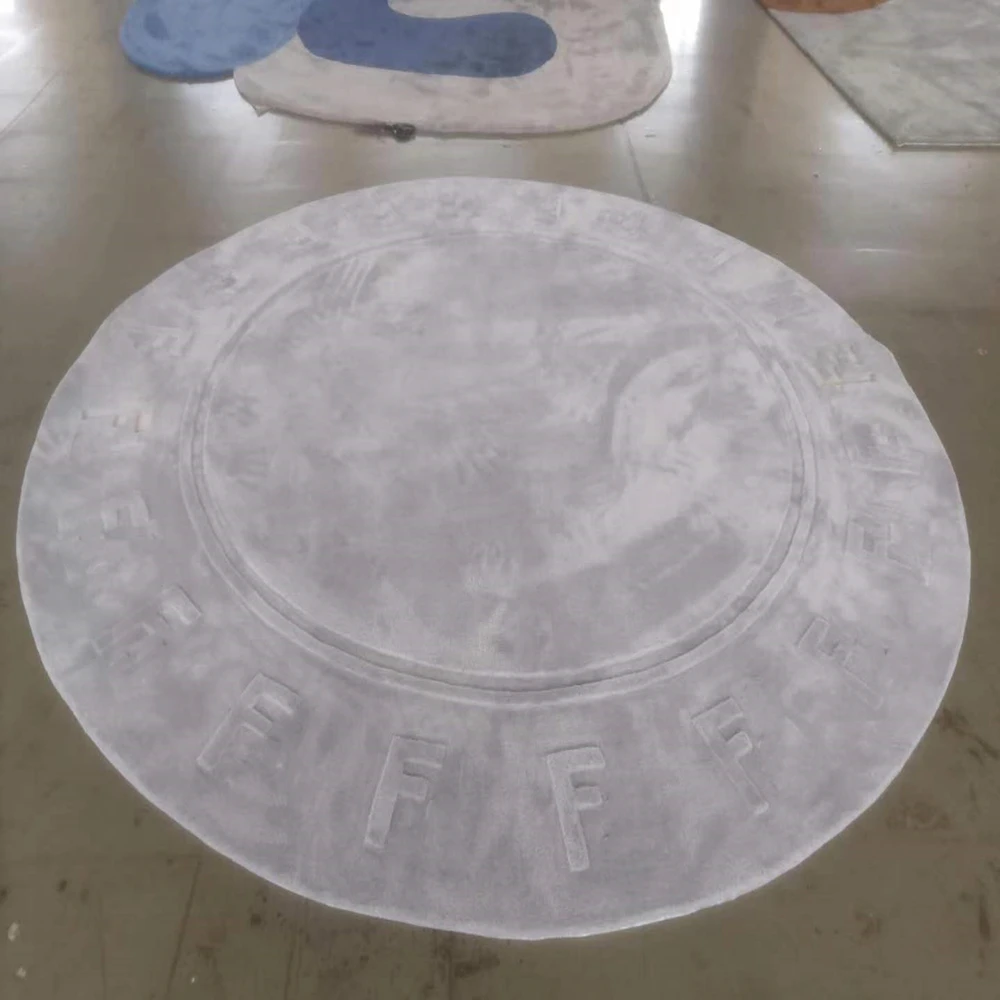 High Quality  Round Fashion Acrylic Double FF  Grey Carpet Rug, 3D Prominent FF  living room Carpet