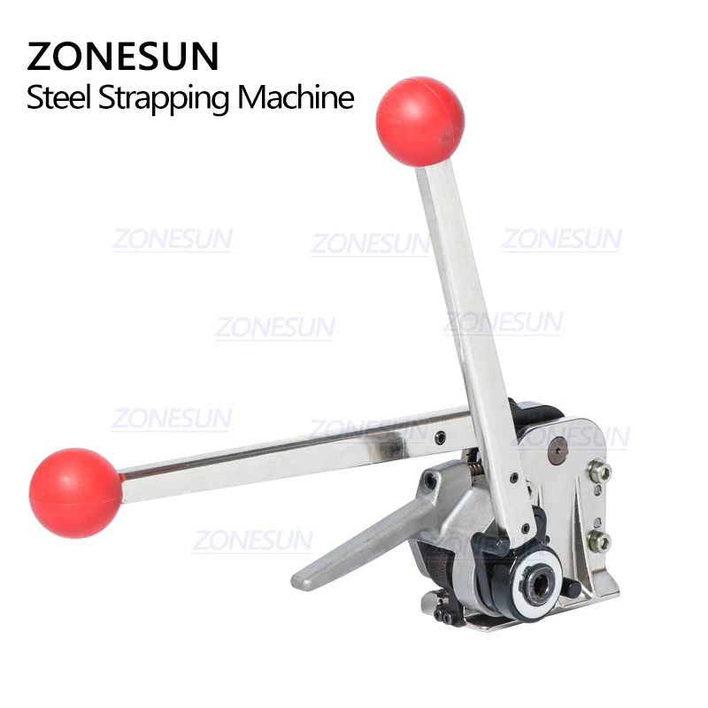 Zonesun ç 16-19mm fivela manual sem fivela de aço cintadeira máquina tensor de amarrar ferramenta para máquina de embalagem de aço de madeira