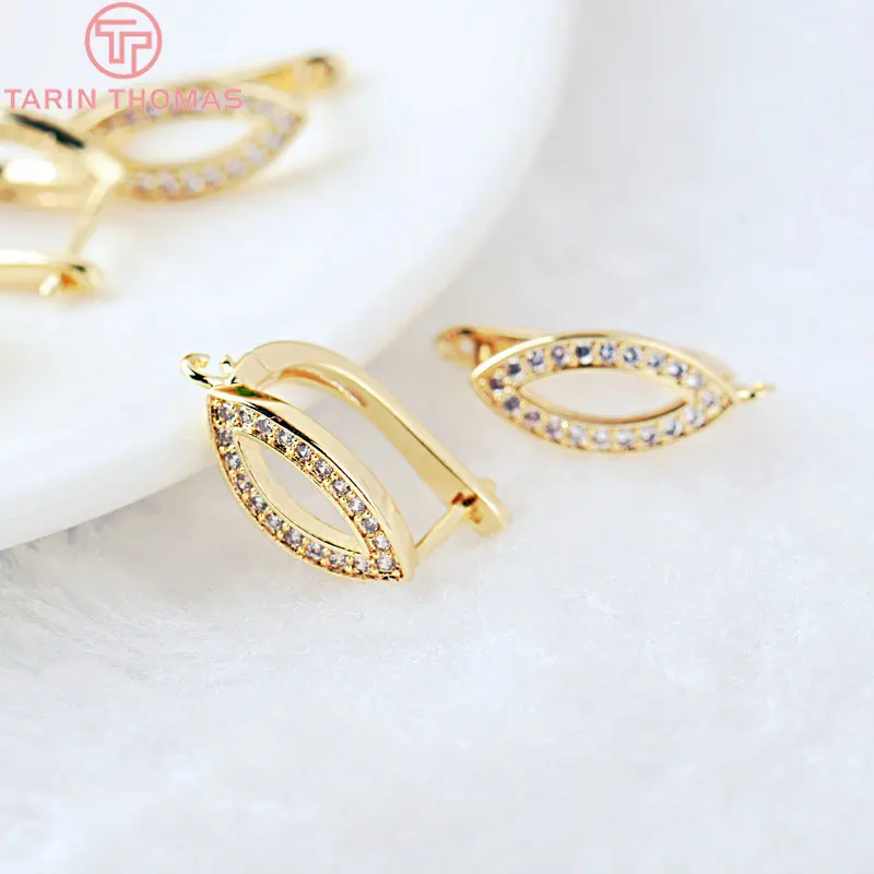 (2033)4PCS 18x11MM Hole 1.5MM 24K Gold Color Brass with Zircon Stud Earring High Quality DIY Jewelry Making Findings Accessories