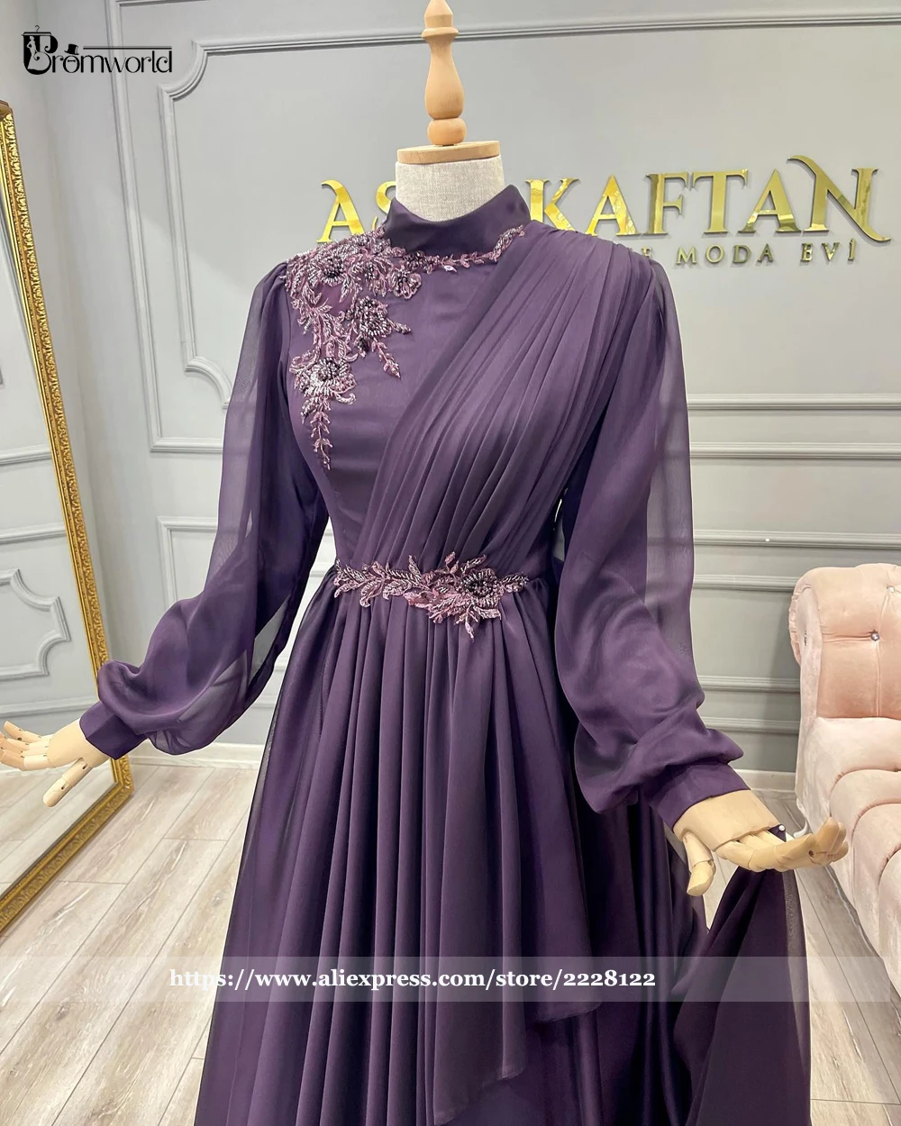 Dubai kaftan árabe mangas compridas formal vestido 2021 miçangas flores chiffon borgonha muçulmano vestidos de noite abiye gece elbisesi