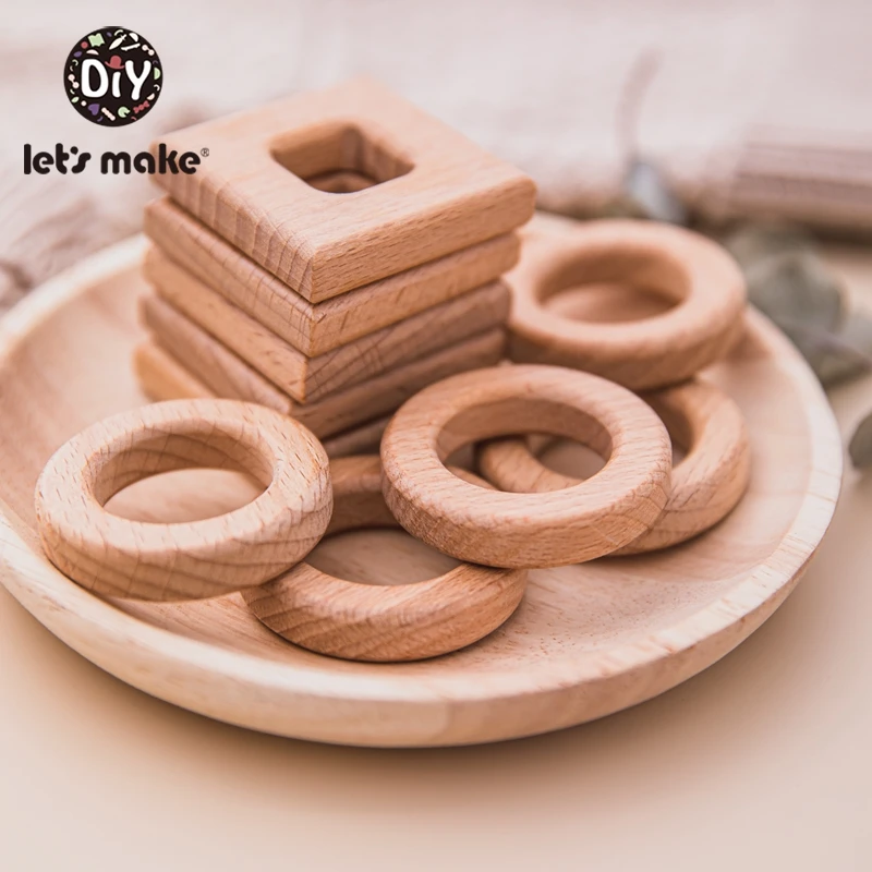 

Let'S Make 10PCS Beech Geometric Circle food grade Wooden Teether Baby Teething Newborn Infants Baby Wood Toys DIY