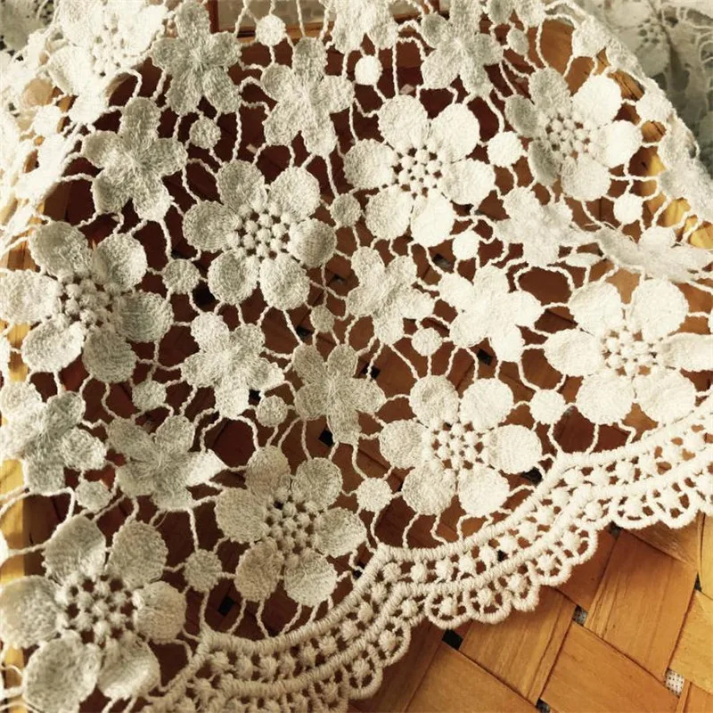 

Retro Beige Cotton Fabric Vintage Hollowed Flowers Lace Fabric Crocheted Guipure Floral fabric For Wedding Dress Bridal gown