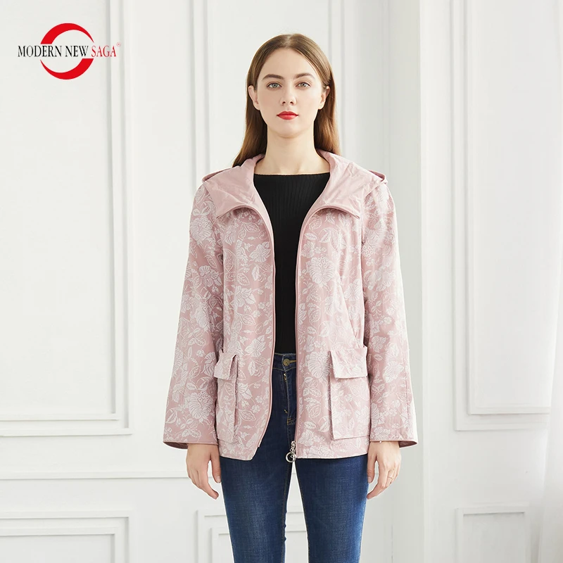 MODERN NEW SAGA Women Jacket Hooded Spring Jacket Brand Autumn Fashion Woman Jackets Coats Windbreaker Women Clothing Outerwear