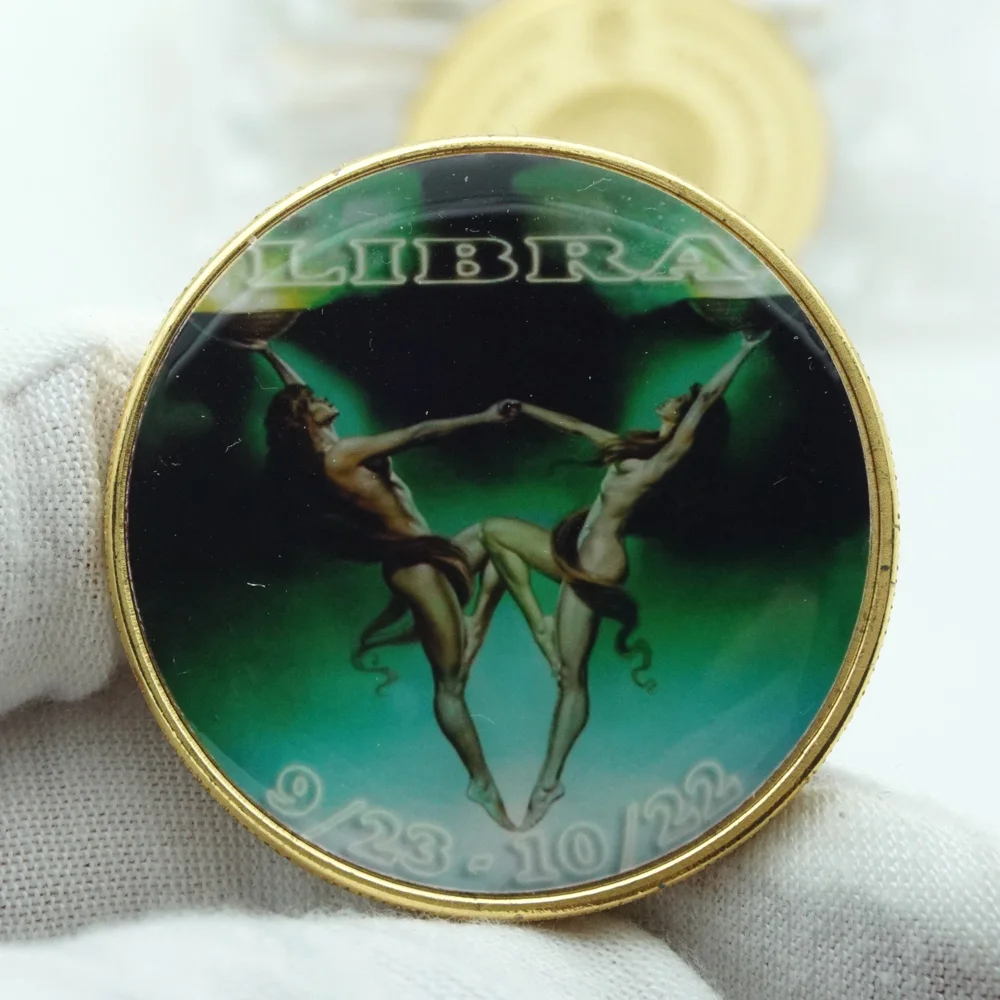 Gold Plated Libra Constellation Coin Souvenir Egypt Pyramid Commemorative Challenge Coin Collectible Jewelry