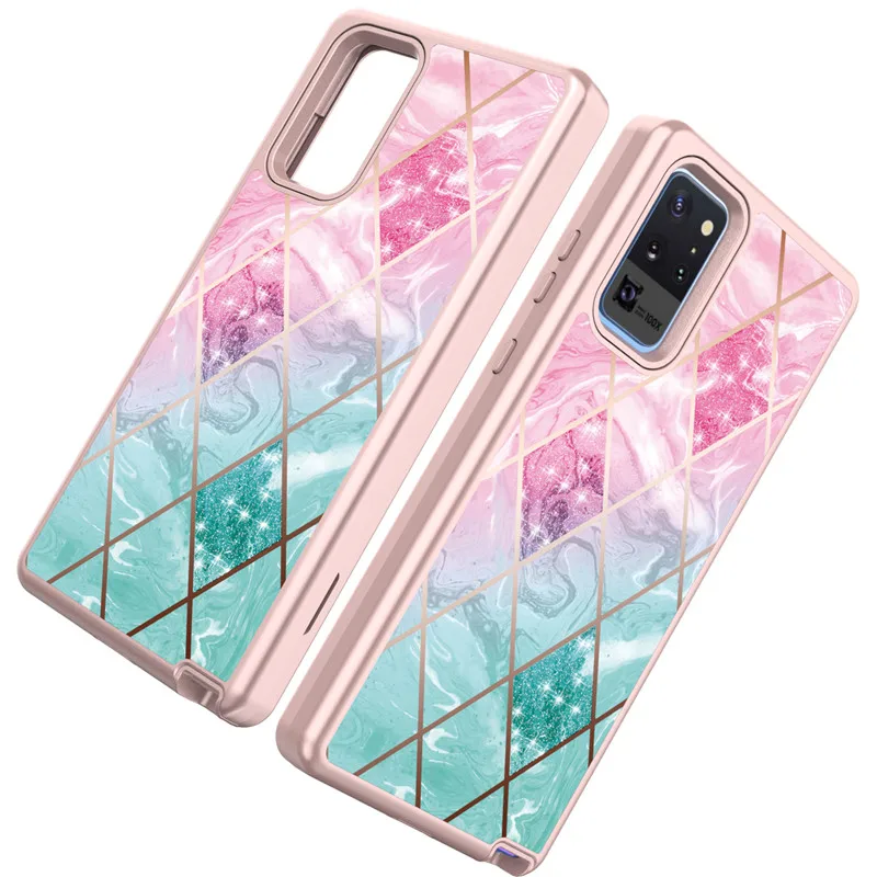 Samsung note20 Ultra Front&Back Full Body Protection Case Electroplate Geometric Marble Matte PU Silicon Hybrid Anti-Knock Shell