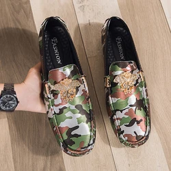 Designer Men’s Flats Women Moccasins Plus Size 36~48 Men Camouflage Peas Loafers High Quality Leather Male Driving Casual Shoes