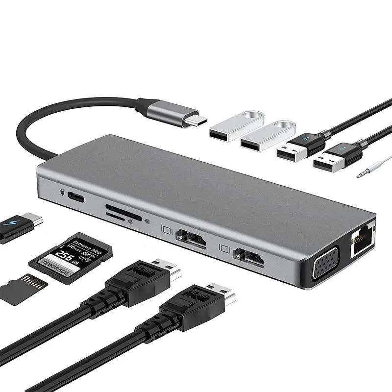 

USB-концентратор 12 в 1 с двумя портами HDMI 4K USB 3,1 на 4 порта USB3.0 PD аудио SD/TF Usb-разветвитель для Macbook Pro/Air HUAWEI