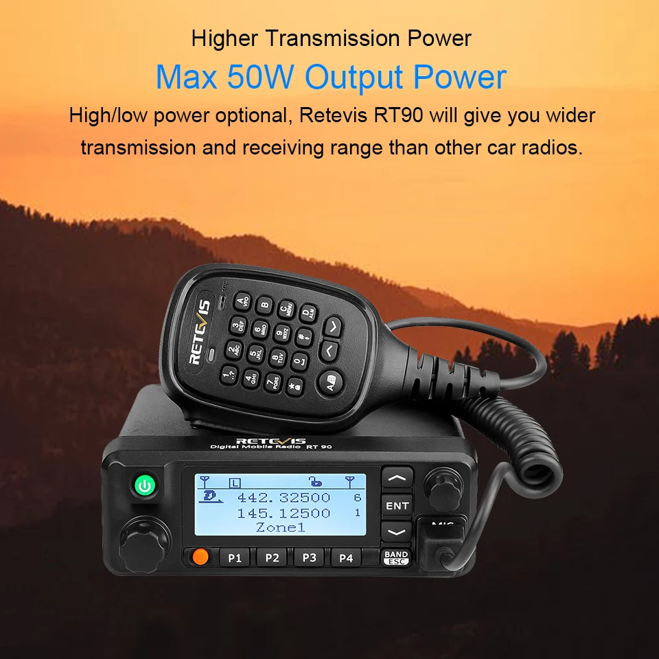 Retevis RT90 DMR Digital Mobile Radio Autoradiosender Walkie Talkie VHF UHF Dual Band High Output Power Transceiver für Trip – Detail 13