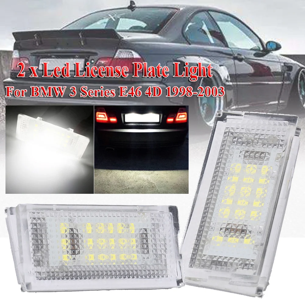 2PCS  LED Number License Plate Light Auto Tail Light White LED Bulbs For BMW 3er E46 4D 1998-2003 Car Accessories