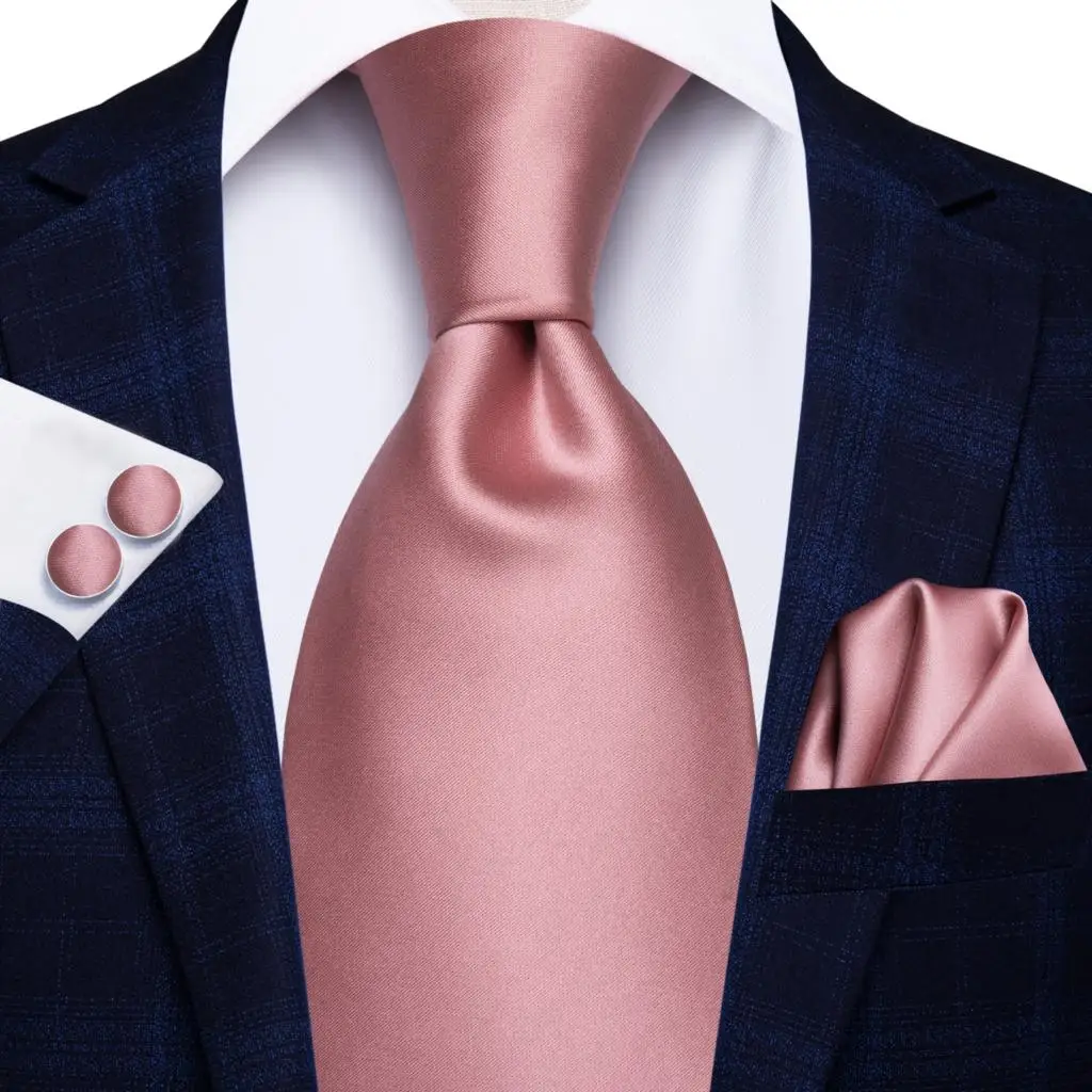 Hi-Tie Solid Rose Peach Pink Mens Silk Elegent Wedding Tie Fashion Design Necktie For Men Quality Hanky Cufflink Business Party