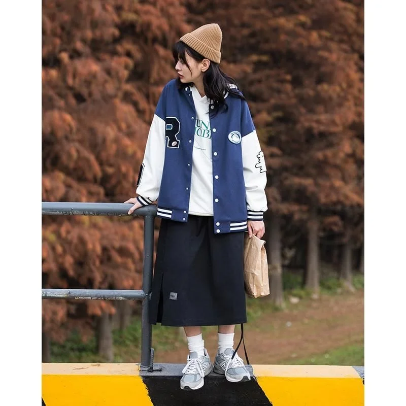 2022 frühling herbst blau weiß baseball uniform neutral Japan straße lose kontrast farbe strickjacke stil jacke preppy frauen tragen