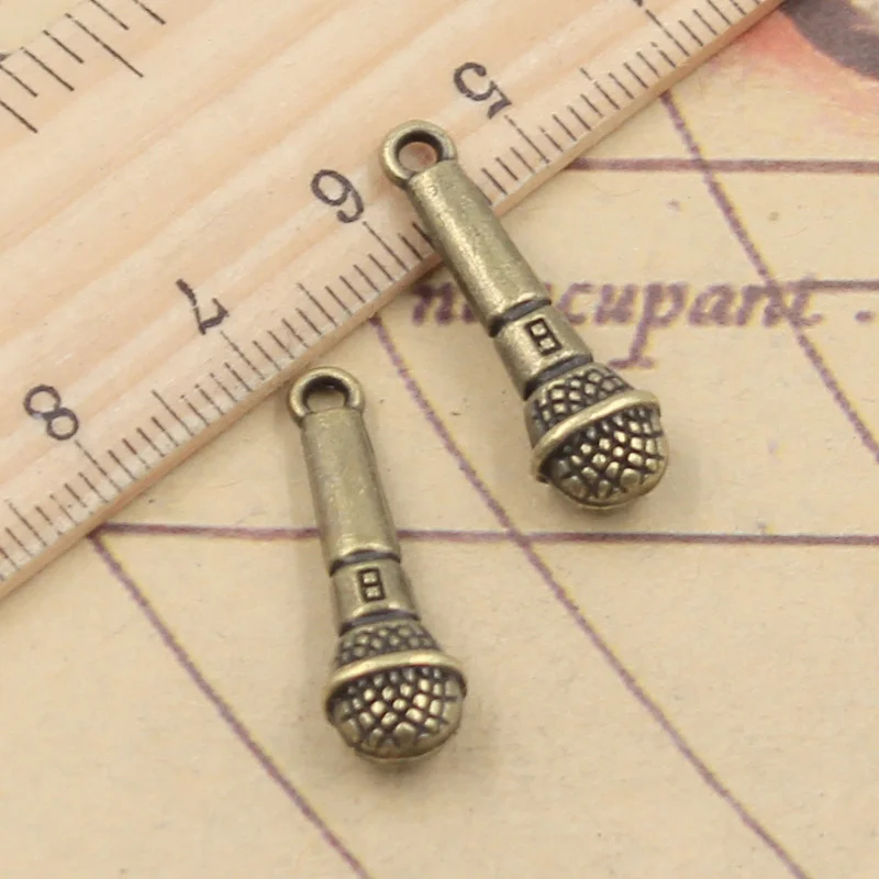 10pcs Charms Microphone 25x7mm Tibetan Bronze Silver Color Pendants Antique Jewelry Making DIY Handmade Craft