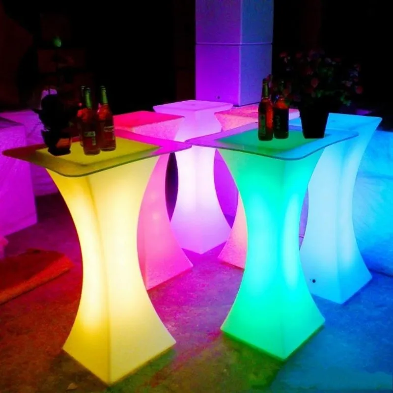 

LED Rechargeable Luminous Cocktail Table Waterproof Glowing Bar Stool Lighted Up Coffee Table with remote control For Bar Club