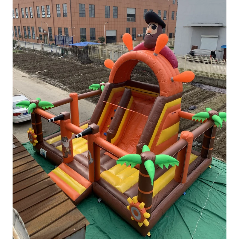 Customized PVC Inflatable Slide Popular Pirate Design Combine With Inflatable Bounce House Jumping Trampoline