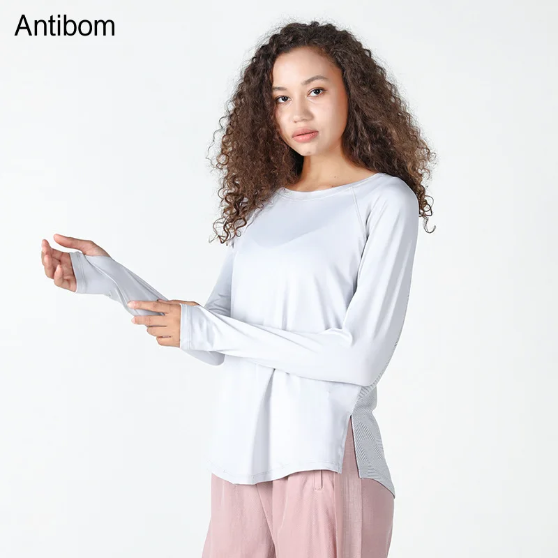 Antibom Women\'s Sports T-shirt Long Sleeve Round Neck Quick Drying Yoga Shirts Loose Sexy Hollow Back Fitness Gym Clothing