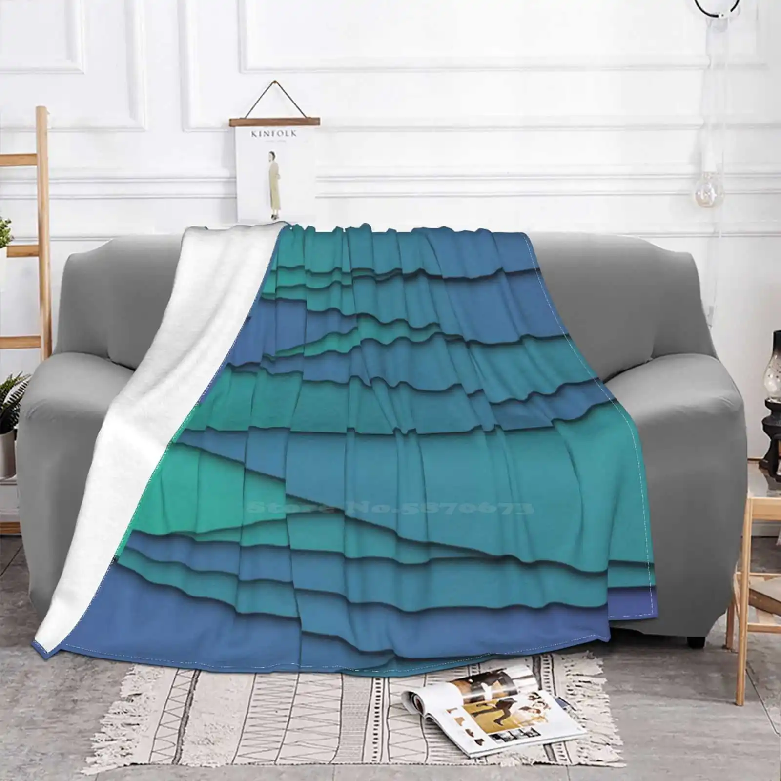 Teal Blue Folded Origami Paper Trend Style Funny Fashion Soft Throw Blanket Rich Ele Clean Executive Professional Modern Luxury