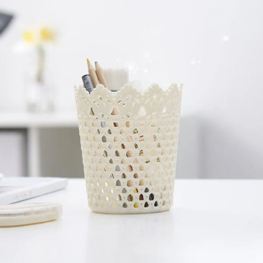 Plastic Storage Basket Multifunctional Hollow Flower Cylinder Pen Holder Makeup Brush Storage Basket Holder Desktop Organizer