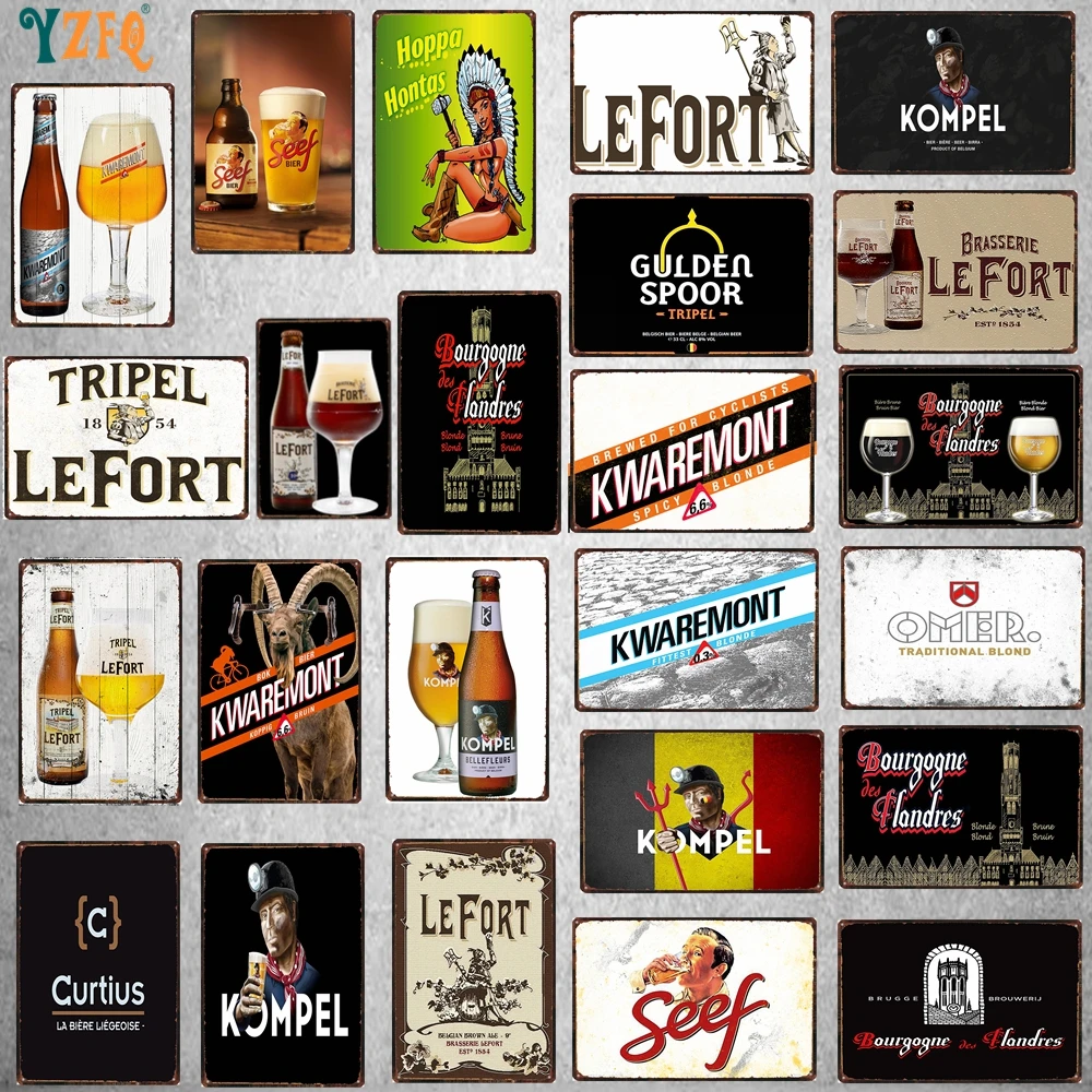 Placas de Metal Vintage para pared de Bar, hogar, Pub, arte, cocina, decoración de café, 30x20cm, DU-10056B, Bélgica, Omer, Kwaremont, Tripel, Lefort