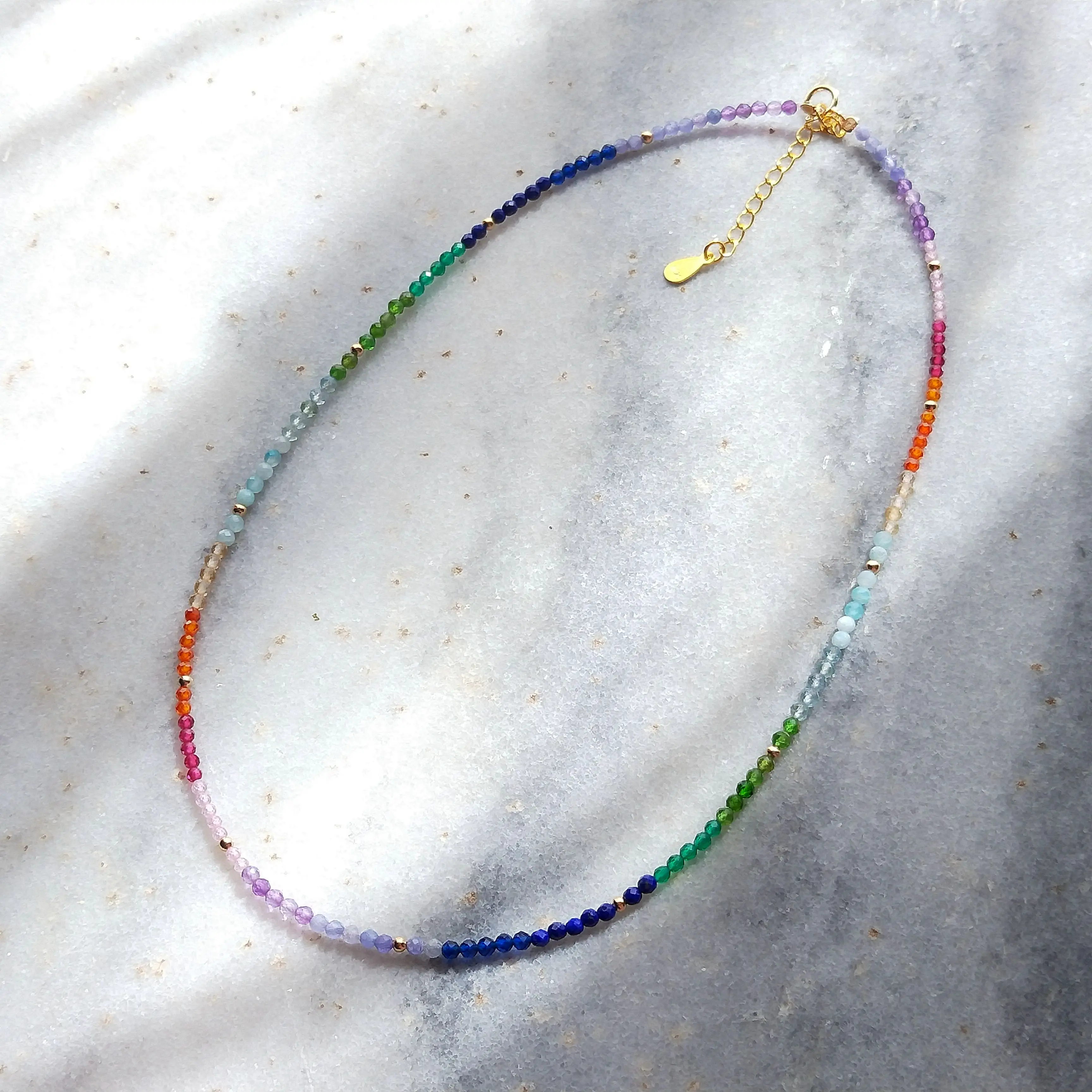 Lii Ji Rainbow Necklace Small Stone 925 Sterling Silver Gold Color Adjustable Necklace 37.5+4cm For Male Female Gift