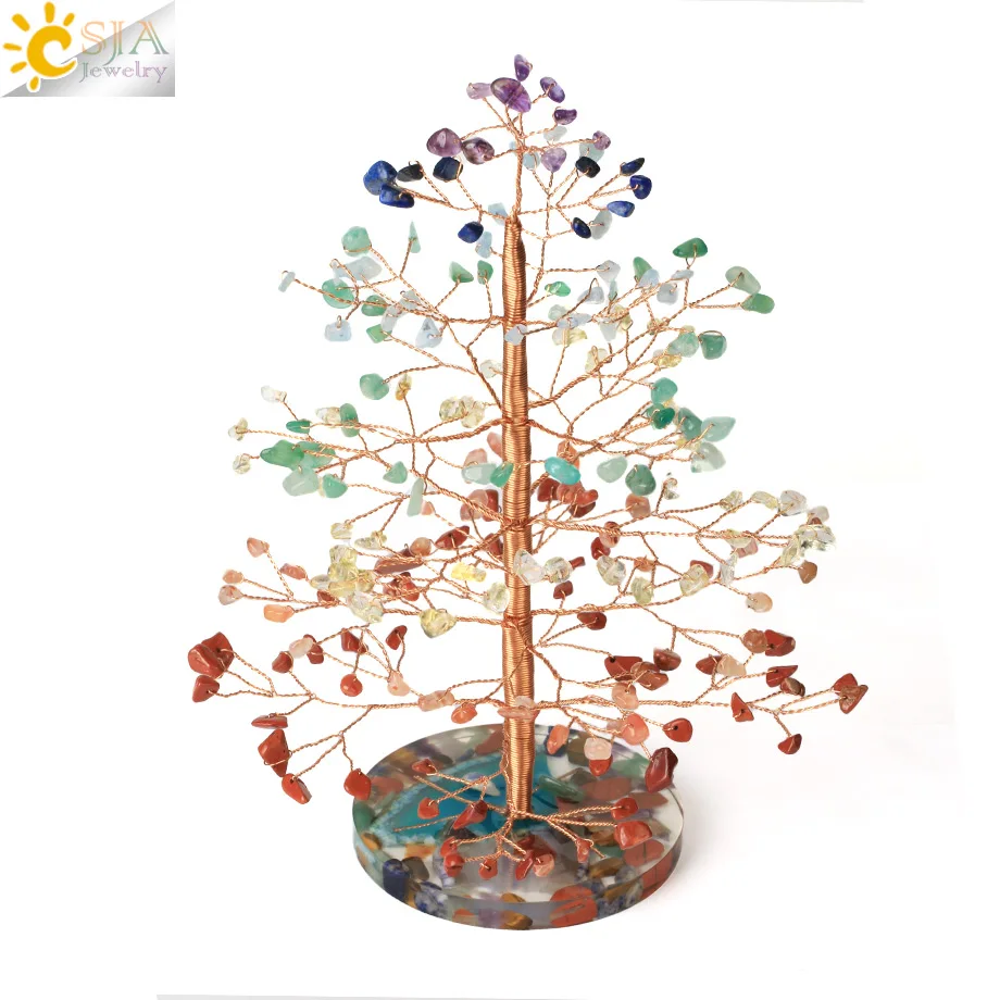 

7 Chakras Natural Crystal Money Tree with Agate Slices Love Heart Lucky Tree for Life Fengshui Home Decor Wealth and Luck G831