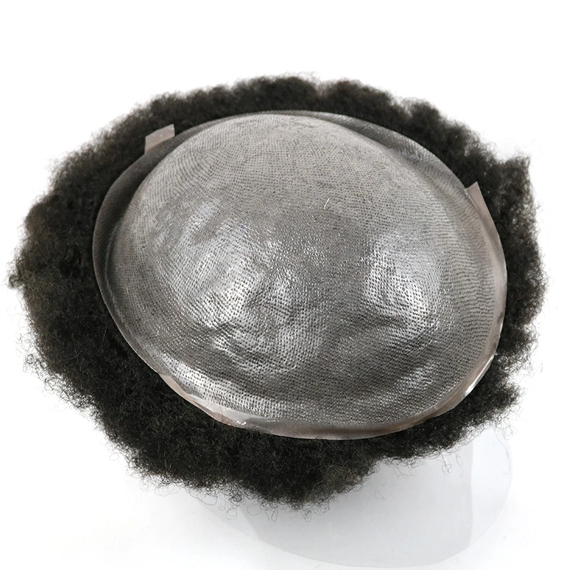 Morceaux de cheveux humains vierges malaisiens pour hommes noirs, toupet afro, unités complètes en PU, # 1B, 4mm