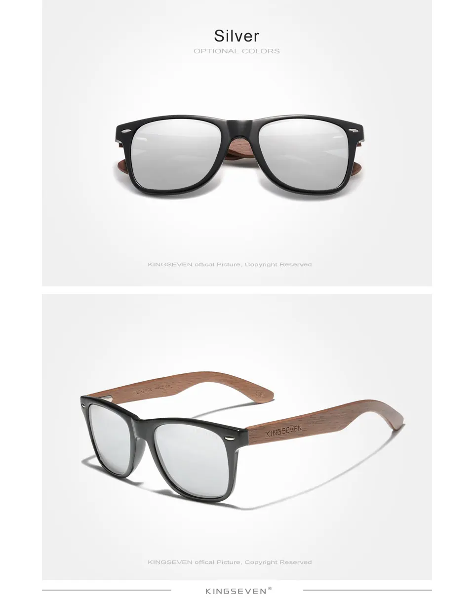 KINGSEVEN Vintage handgefertigte Sonnenbrille aus schwarzem Walnussholz für Herren und Damen, polarisierte Spiegelgläser für Damen und Herren, UV400 – Detail 8