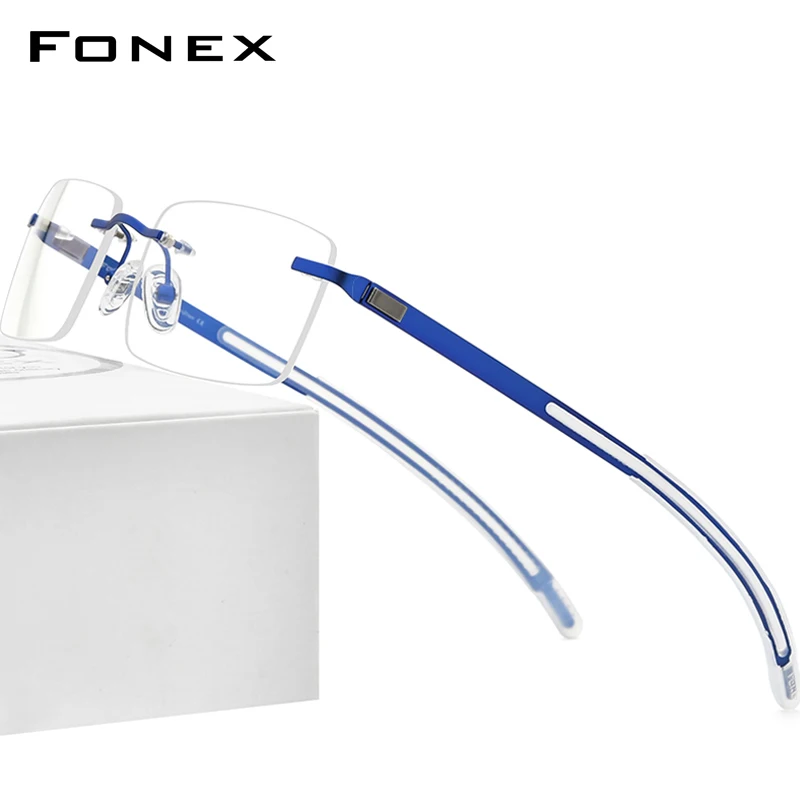 

FONEX Rimless Glasses Men 2021 Square Eyeglasses Frame Frameless Silicone Screwless Eyewear F1003