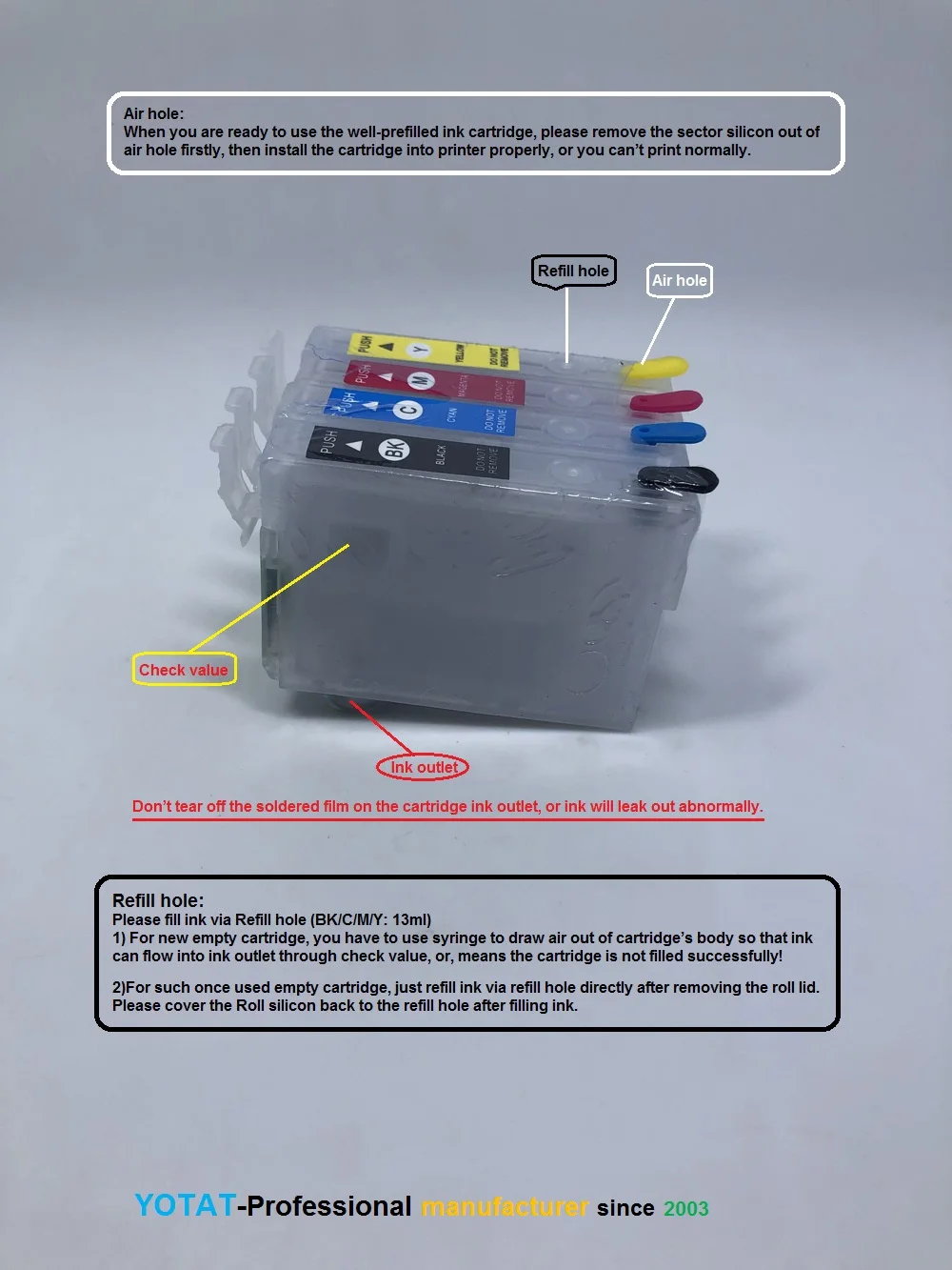 YOTAT Refillable Ink Cartridge T1381 T1382 T1383 T1384 for Epson Stylus NX420 TX420W TX235 TX430W NX230 Workforce 320 630 633