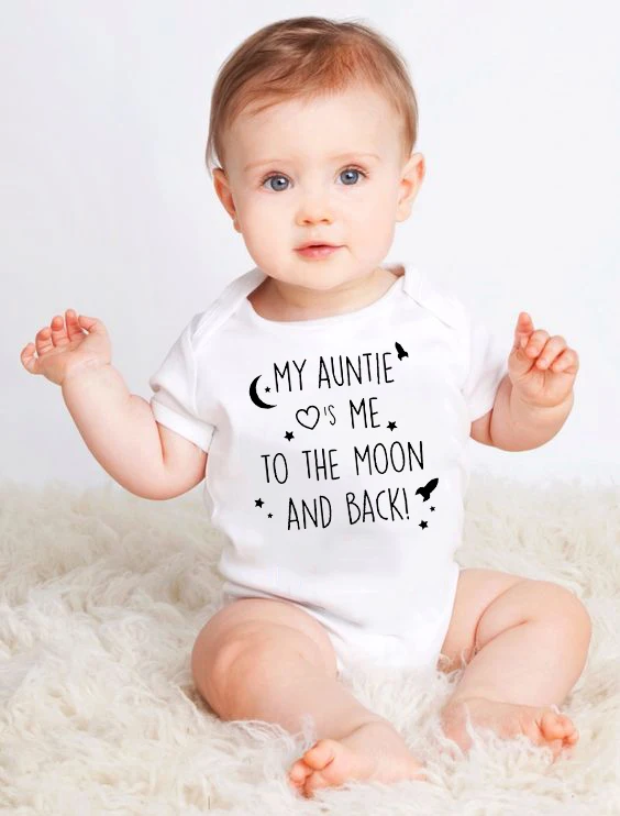 

Newborn Romper My Auntie Loves Me To The Moon and Back Print Short Sleeve Infant Baby Boy Girl Funny Jumpsuit Clothes